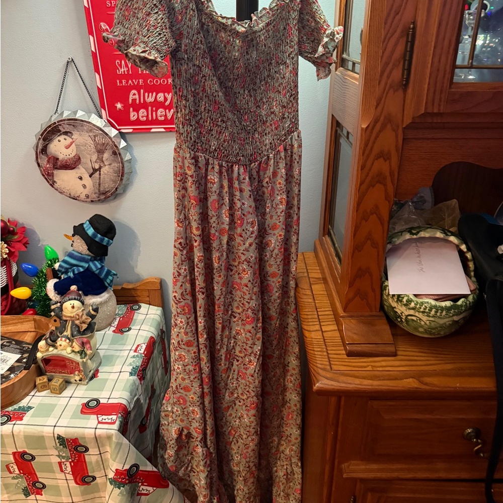Blue Rain Floral Off-Shoulder Maxi Dress - Picture 3 of 4